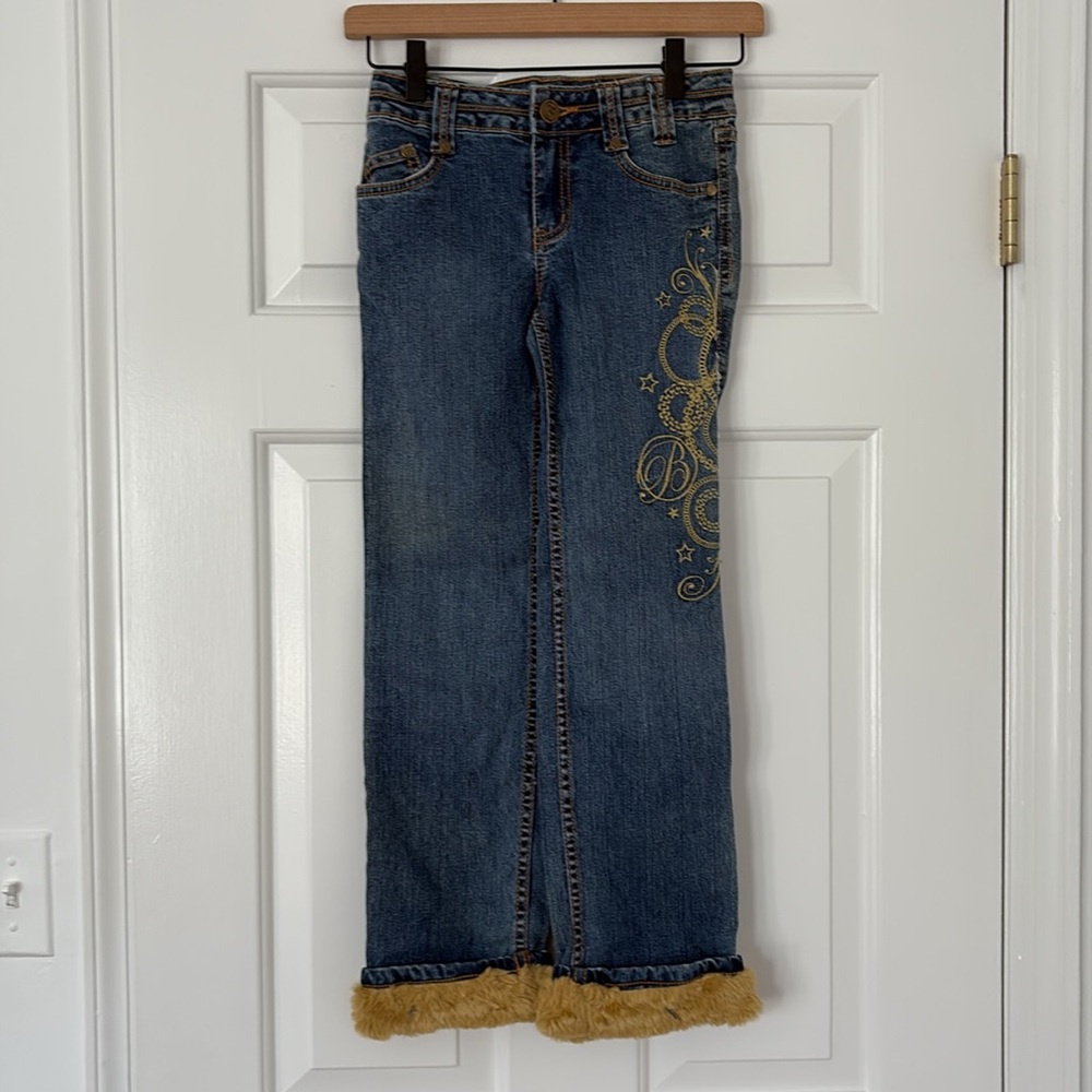 Vintage Y2K Bratz Girls Embroidered Jeans w/ fur cuffs size 8